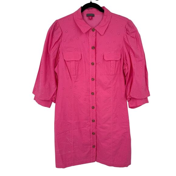 Vince Camuto Large Floral Eyelet collared dress pink size 14 - Picture 1 of 5